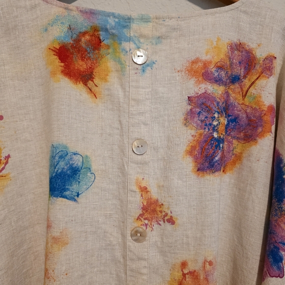 NWT Ali Miles Top Linen & Cotton Watercolor Floral Artsy Lagenlook Womens Large - Picture 9 of 16